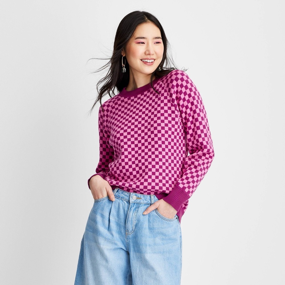 Pink Checkered Slouchy Sweater - Future Collective Gabriella Karefa-Johnson, XL